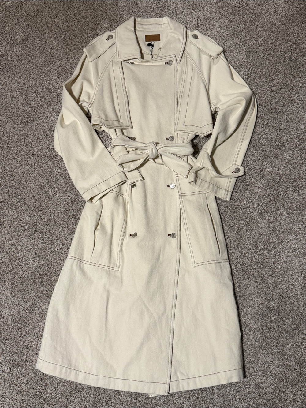 NWT Crescent Ivory Long 100% Cotton Denim Trench Coat in XS/S 🌙